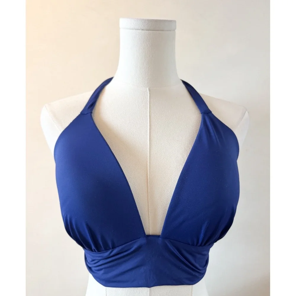 La Blanca Royal Blue‎ Comfy Soft Bikini Top Resort Chic Sexy Vacation Size 34DD